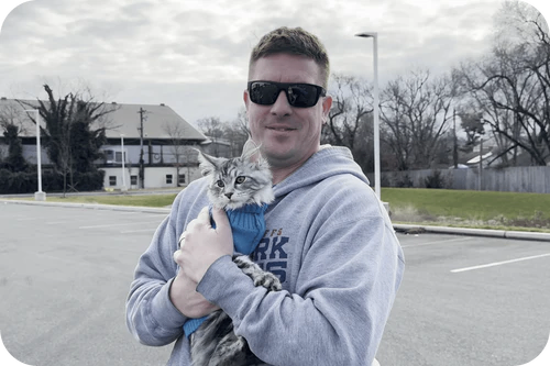 Happy family with their puppy